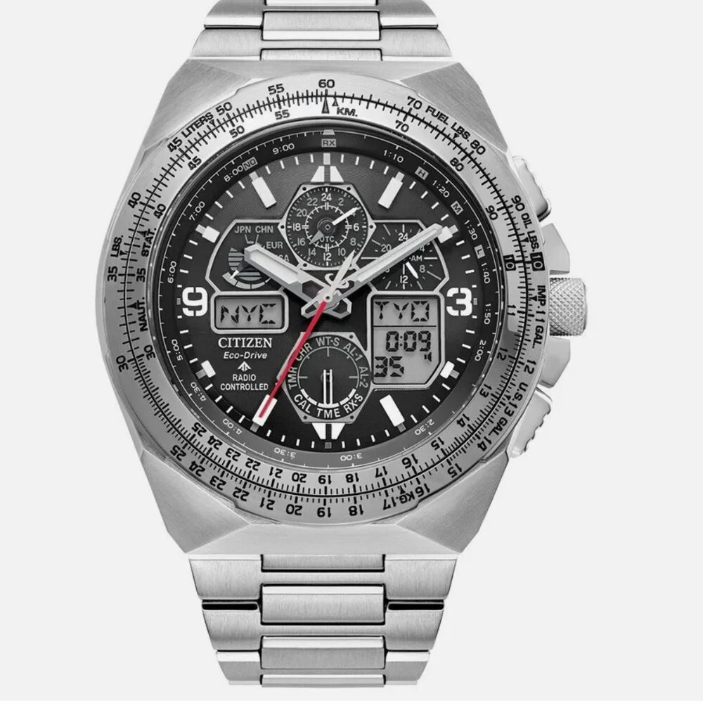 Citizen Men's Air Chronograph Calendar Eco-Drive Silver Watch 46 MM